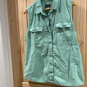 Cabela's Sleeveless Button Down Shirt in Mint Green